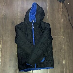 Cat & Jack Black Hooded Puffer Jacket with Blue Trim